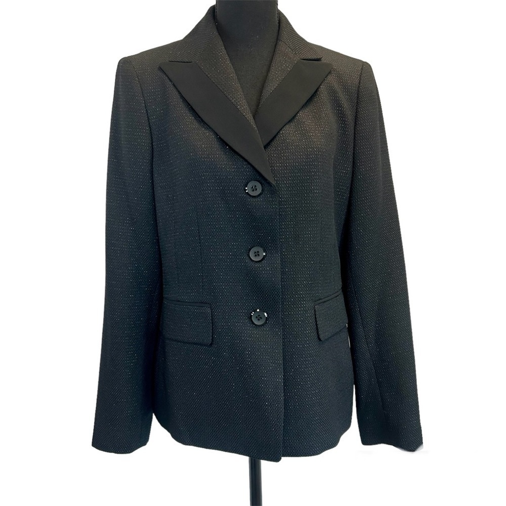 Le Suit black metallic silver sheen single breasted blazer jacket Sz 10